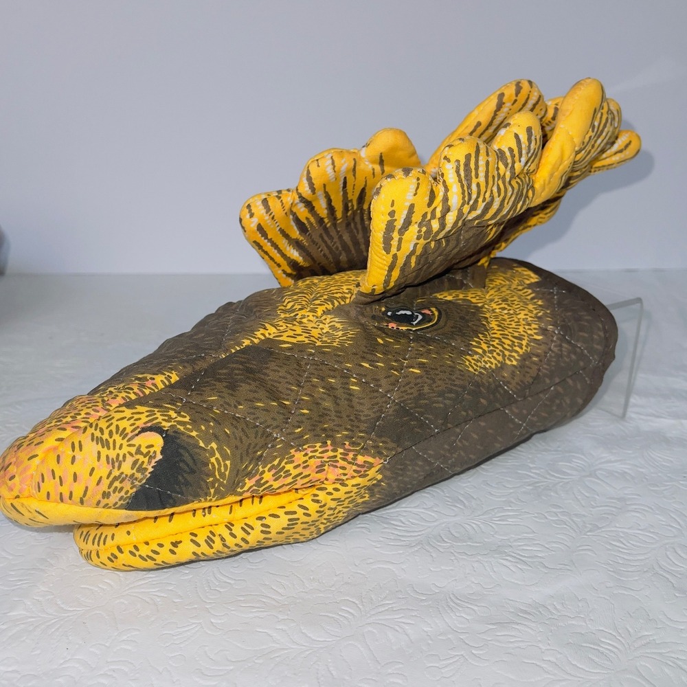 Boston Warehouse Kitchen Moose Oven Mitt OS Brown Yellow Vintage 1992 Decorative